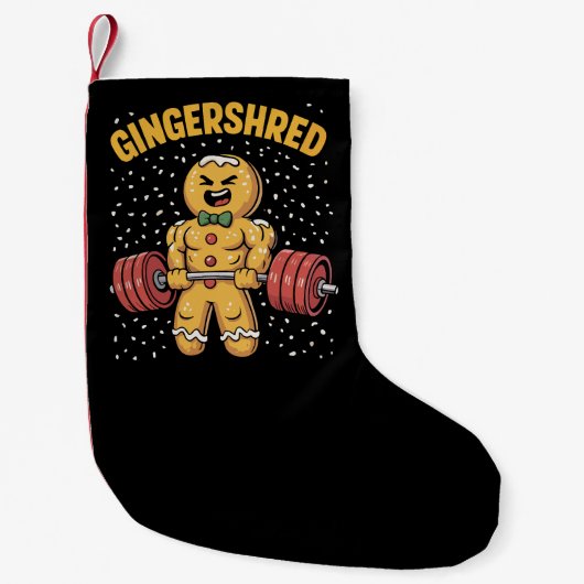 Gingershred Funny Gingerbread Man Gym Bodybuilding Kleine Kerstsok (Voorkant)