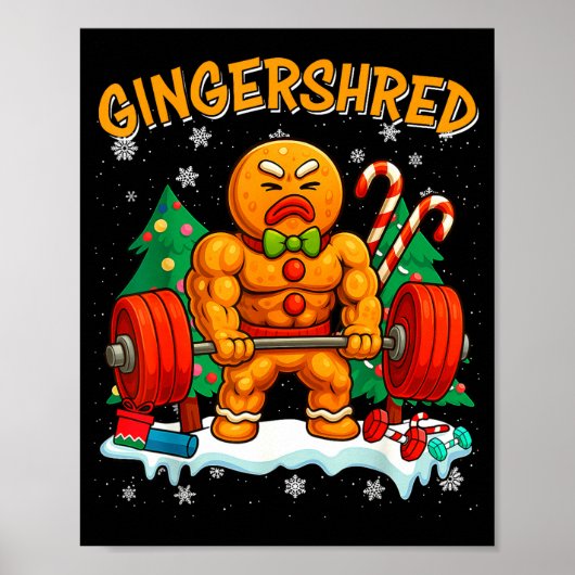 Gingershred Funny Gingerbread Man Gym Bodybuilding Poster (Voorkant)