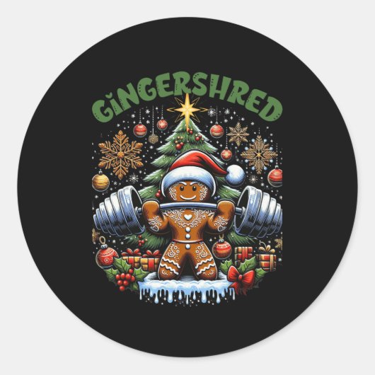 Gingershred Funny Gingerbread Man Gym Bodybuilding Ronde Sticker (Voorkant)