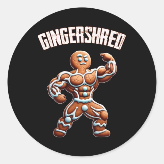 Gingershred Funny Gingerbread Man Gym Bodybuilding Ronde Sticker (Voorkant)