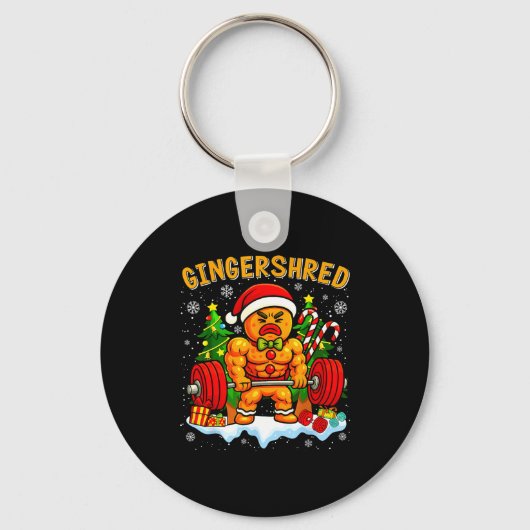 Gingershred Funny Gingerbread Man Gym Bodybuilding Sleutelhanger (Voorkant)
