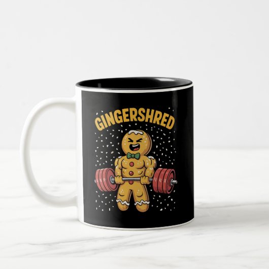 Gingershred Funny Gingerbread Man Gym Bodybuilding Tweekleurige Koffiemok (Links)