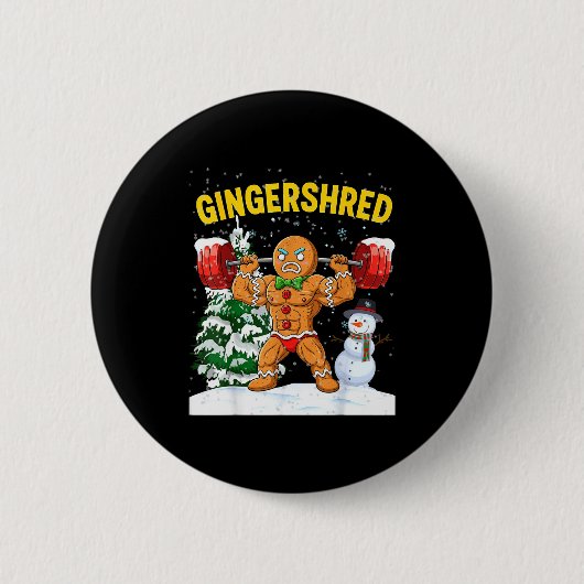 Gingershred Gingerbread Man Bodybuilding Christmas Ronde Button 5,7 Cm (Voorkant)