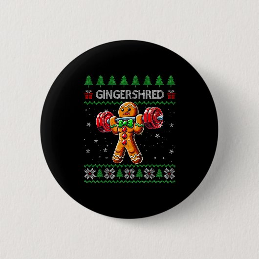 Gingershred Gym Christmas Ugly Sweater Gingerbread Ronde Button 5,7 Cm (Voorkant)