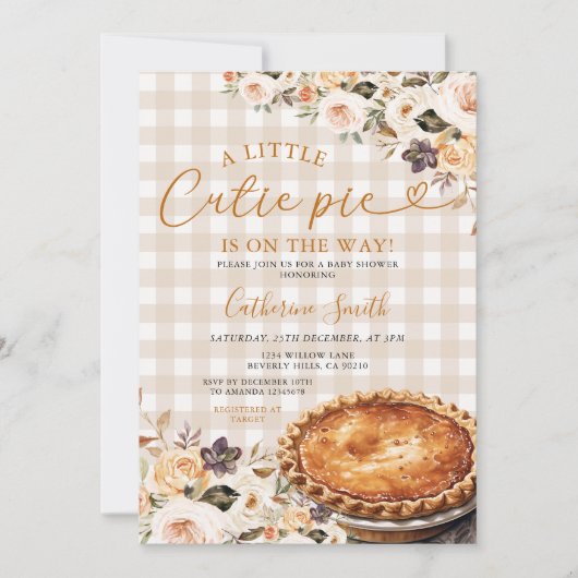 Gingham A little Cutie Pie Baby Shower Pumpkin Kaart (Voorkant)