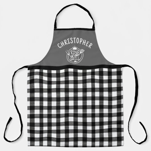 Gingham Aangepaste naam Koning van de Grill Schort (Voorkant)