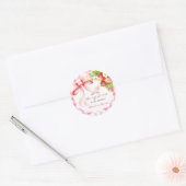 Gingham aardbei roze baby shower ronde sticker (Envelop)