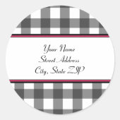 Gingham Adresetiketten Ronde Sticker (Voorkant)