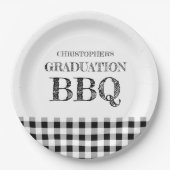 Gingham afstudeer-BBQ Papieren Bordje (Voorkant)