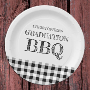 Gingham afstudeer-BBQ Papieren Bordje