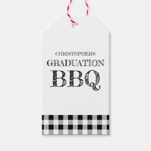 Gingham afstudeerbarbecue cadeaulabel (Voorkant)