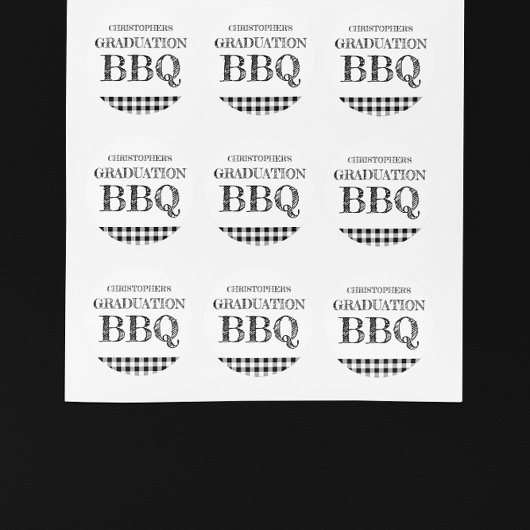 Gingham afstudeerbarbecue ronde sticker
