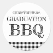 Gingham afstudeerbarbecue ronde sticker (Voorkant)