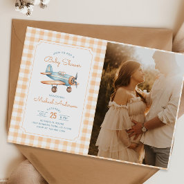 Gingham Airplane Boy Baby shower Foto Kaart