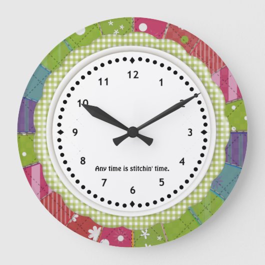 Gingham and Patchwork Quilter's Wall Clock Grote Klok (Voorkant)