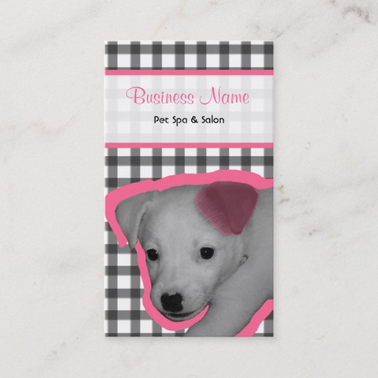 Gingham and Pink Ear Dog Pet Spa & Salon Visitekaartje (Voorkant)