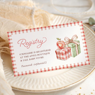 Gingham Appel Baby Shower Registratiekaart Informatiekaartje