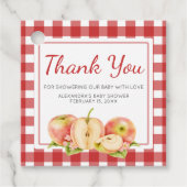 Gingham Appel van Onze Ogen Baby Shower Bedankjes Labels (Voorkant)