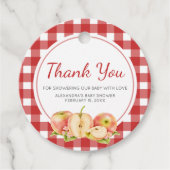 Gingham Appel van Onze Ogen Baby Shower Bedankjes Labels (Voorkant)