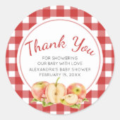 Gingham Appel van Onze Ogen Baby Shower Ronde Sticker (Voorkant)