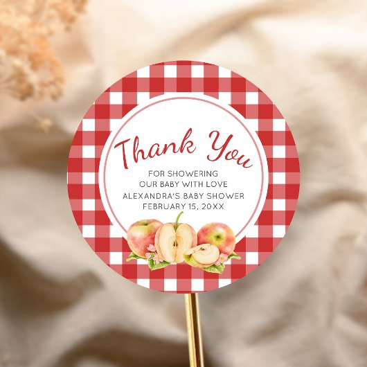 Gingham Appel van Onze Ogen Baby Shower Ronde Sticker