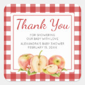 Gingham Appel van Onze Ogen Baby Shower Vierkante Sticker (Voorkant)