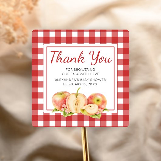 Gingham Appel van Onze Ogen Baby Shower Vierkante Sticker
