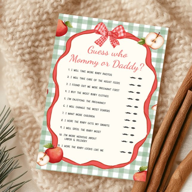 Gingham Appel van Onze Ogen Raad Wie Mama of Papa (Apple of Our Eye Baby Shower Guess Who Mommy or Daddy Game)