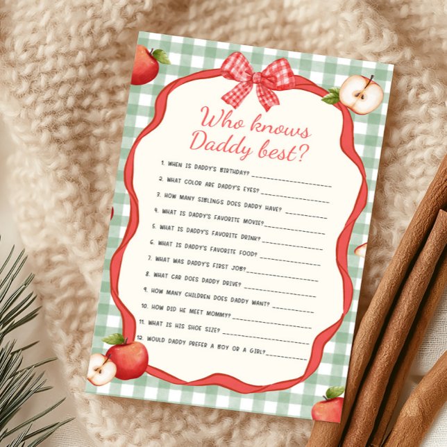 Gingham Appel van Onze Ogen Wie Kent Papa Het Best (Apple of Our Eye Baby Shower Who Knows Daddy Best Game)
