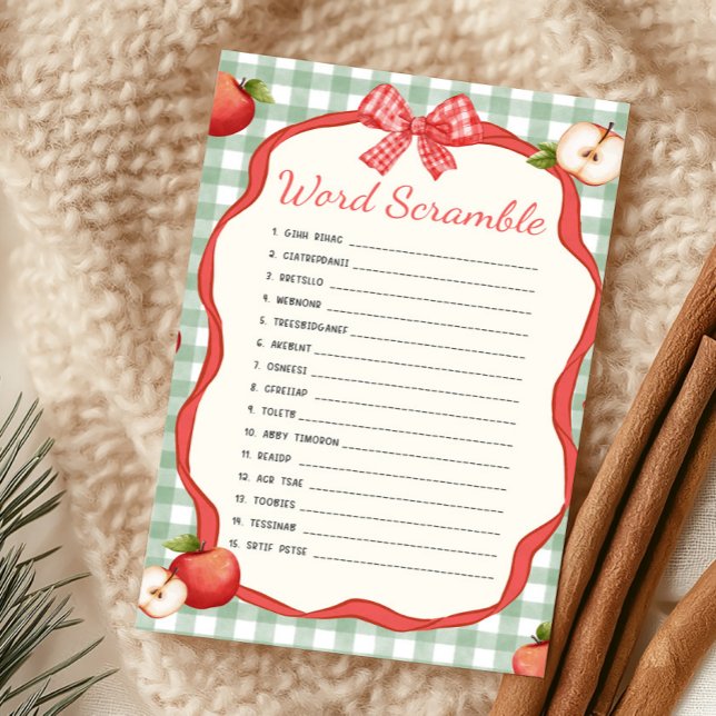 Gingham Appel van Onze Oog Woordzoekspel (Apple of Our Eye Baby Shower Word Scramble Game)