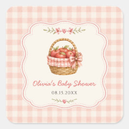 Gingham Apple of Our Eye Baby Shower  Vierkante Sticker