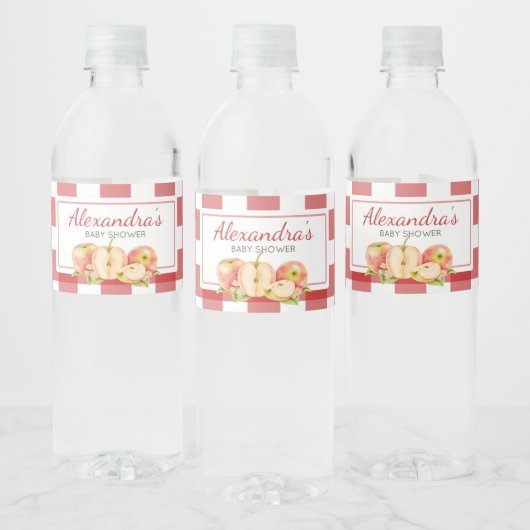 Gingham Apple of Our Eye Baby Shower Waterfles Etiket (Flessen)