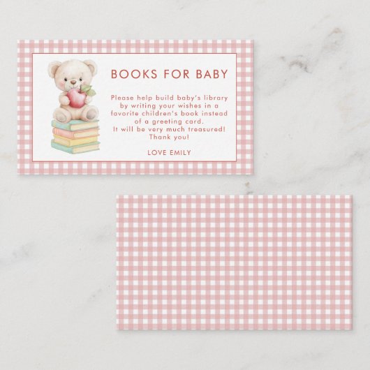 Gingham Apple van Eye Beer Boeken voor Baby shower Informatiekaartje (Voorkant / Achterkant)