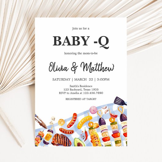 Gingham Baby BBQ Baby shower Kaart