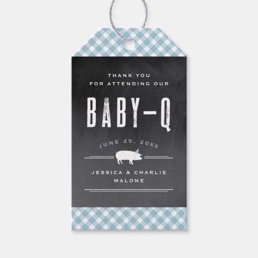 Gingham Baby BBQ Blue Baby shower Cadeaulabel (Voorkant)