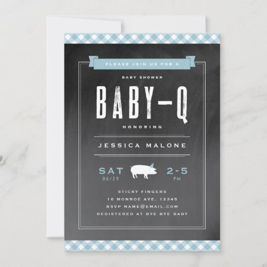 Gingham Baby BBQ Blue Baby shower Kaart (Voorkant)