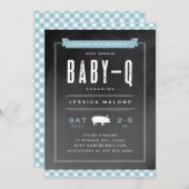 Gingham Baby BBQ Blue Baby shower Kaart (Voorkant / Achterkant)