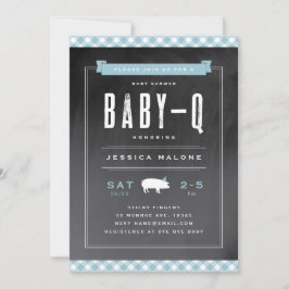 Gingham Baby BBQ Blue Baby shower Kaart