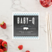 Gingham Baby BBQ Blue Co-ed Baby shower Servet (Insitu)