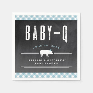 Gingham Baby BBQ Blue Co-ed Baby shower Servet