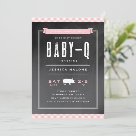 Gingham Baby BBQ Co-ed Baby shower Kaart (Staand voorkant)