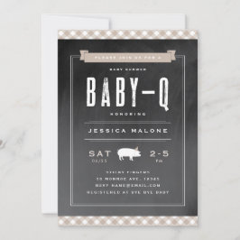 Gingham Baby BBQ Neutral Khaki Baby shower Kaart