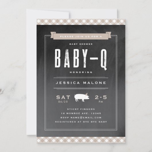 Gingham Baby BBQ Neutral Khaki Baby shower Kaart (Voorkant)