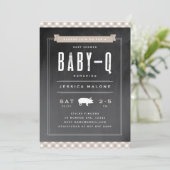 Gingham Baby BBQ Neutral Khaki Baby shower Kaart (Staand voorkant)
