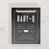 Gingham Baby BBQ Neutral Khaki Baby shower Kaart (Voorkant / Achterkant)