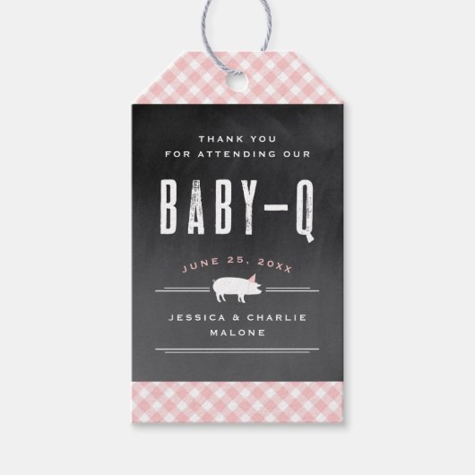 Gingham Baby BBQ Roze Baby shower Cadeaulabel (Voorkant)