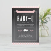 Gingham Baby BBQ Roze Baby shower Kaart (Staand voorkant)