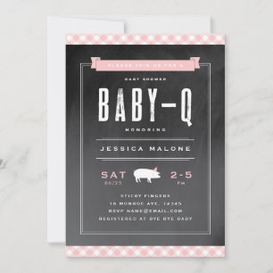 Gingham Baby BBQ Roze Baby shower Kaart
