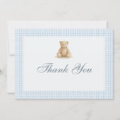 Gingham Baby Bearly Wait Teddy Bear Baby Shower Bedankkaart (Voorkant)