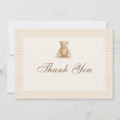 Gingham Baby Bearly Wait Teddy Bear Baby Shower Bedankkaart (Voorkant)